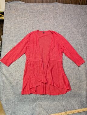 Eileen Fisher XL Peach Pink 3/4 Sleeve 100% Linen Open Cardigan